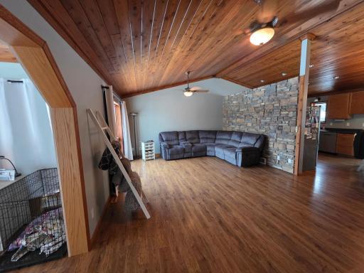 Living room w/ rock wall