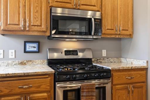 Stainless Steel Appliances Include the Samsung Microwave, Frigidaire Gas Oven and Whisper Quiet Bosch Dishwasher.