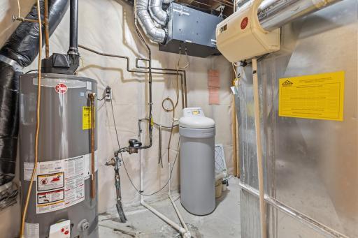 Storage Room with Water Heater (2015), Furnace Including a Whole House Humidifier (2017) and Water Softener. Not Shown, at Left, are a Full Floor to Ceiling Wall of Shelves and Under Stair Storage Area.