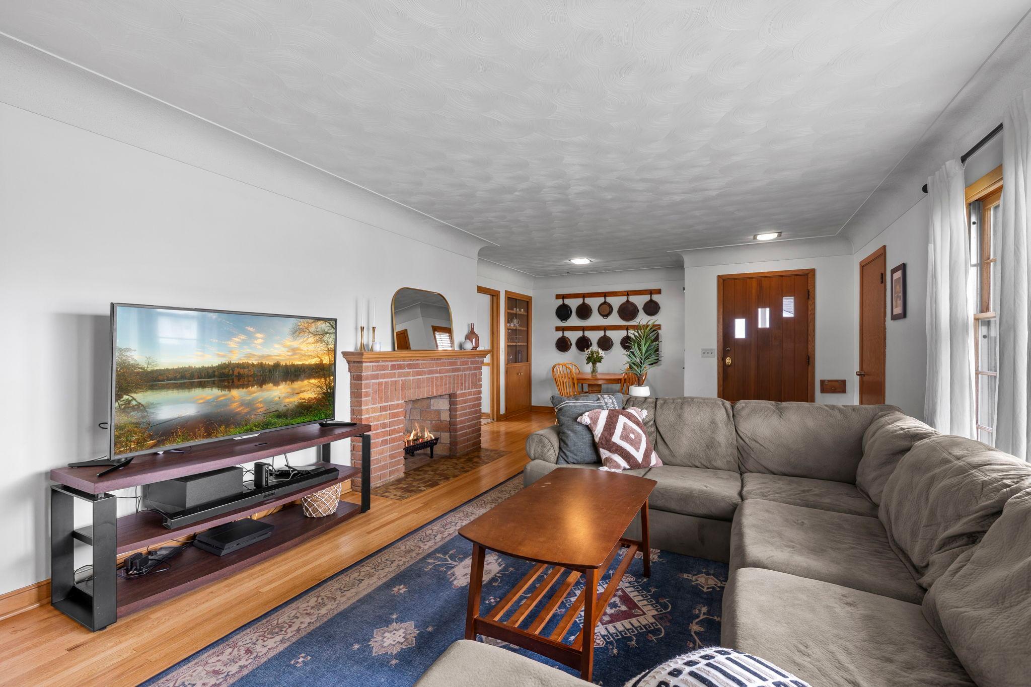 Inviting one level layout provides functionality and comfort.
