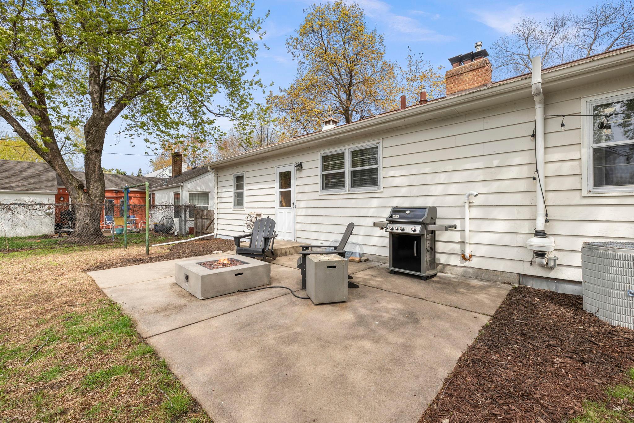 Concrete patio out back.