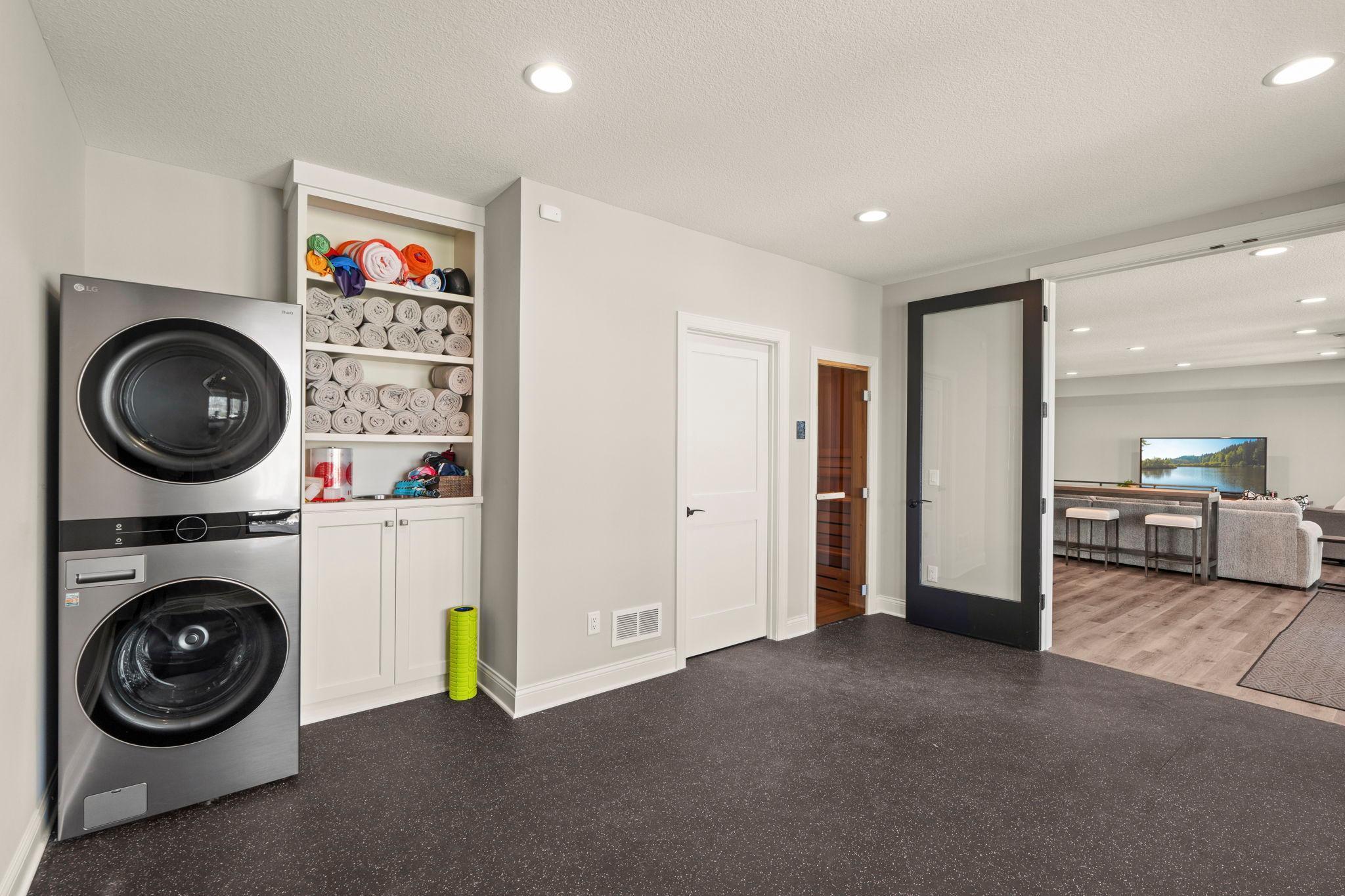 Lower level exercise room, with 2nd washer & dryer and sauna