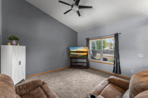The vaulted ceiling complements the open layout