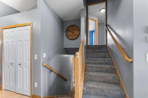 Upstairs you'll find three bedrooms. Downstairs to the family room level.
