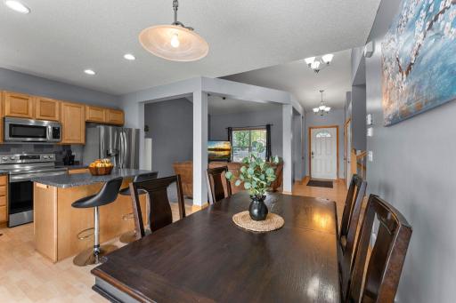 View from dining room of the open main level layout