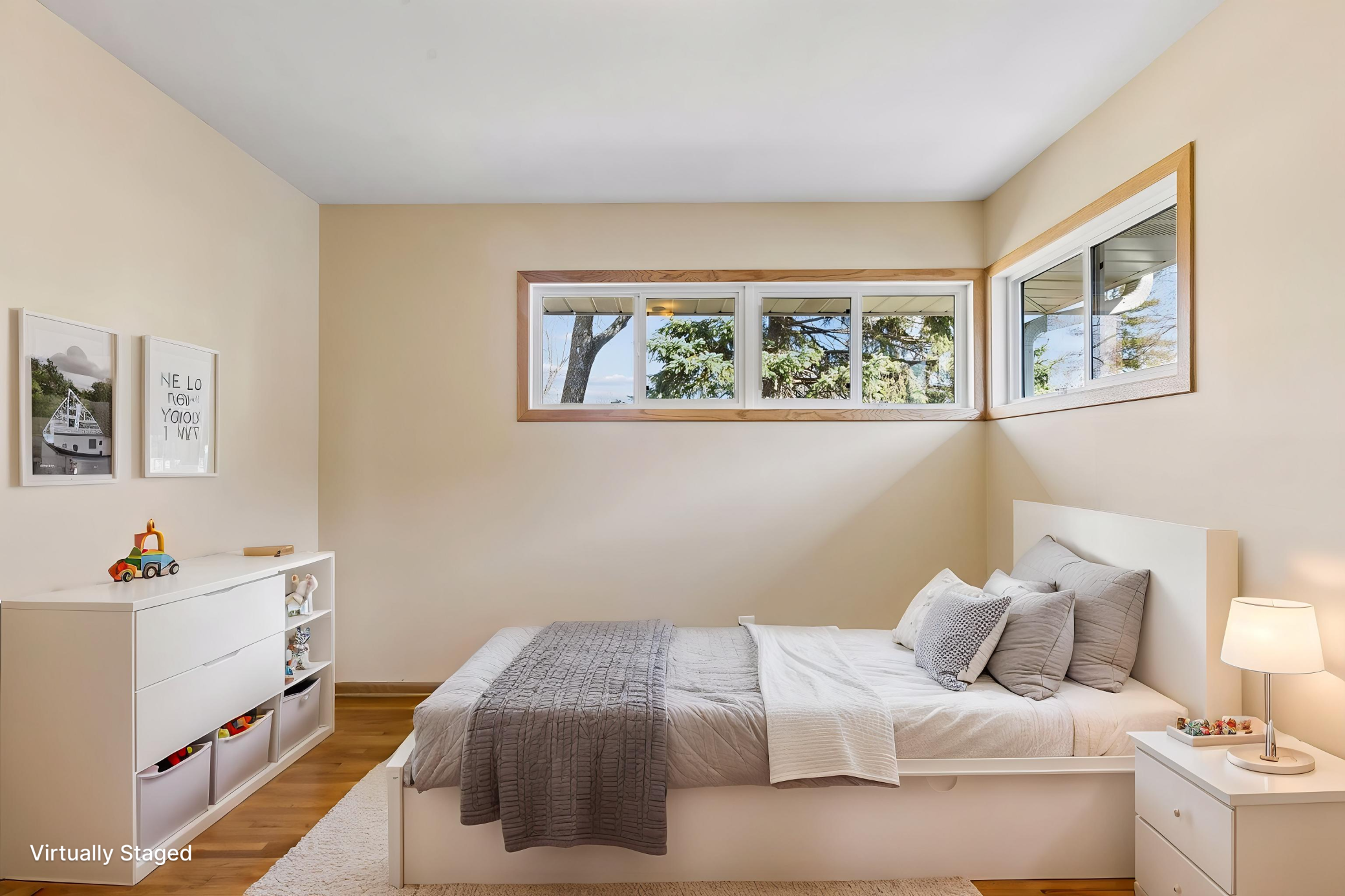 Virtually staged bedroom three.