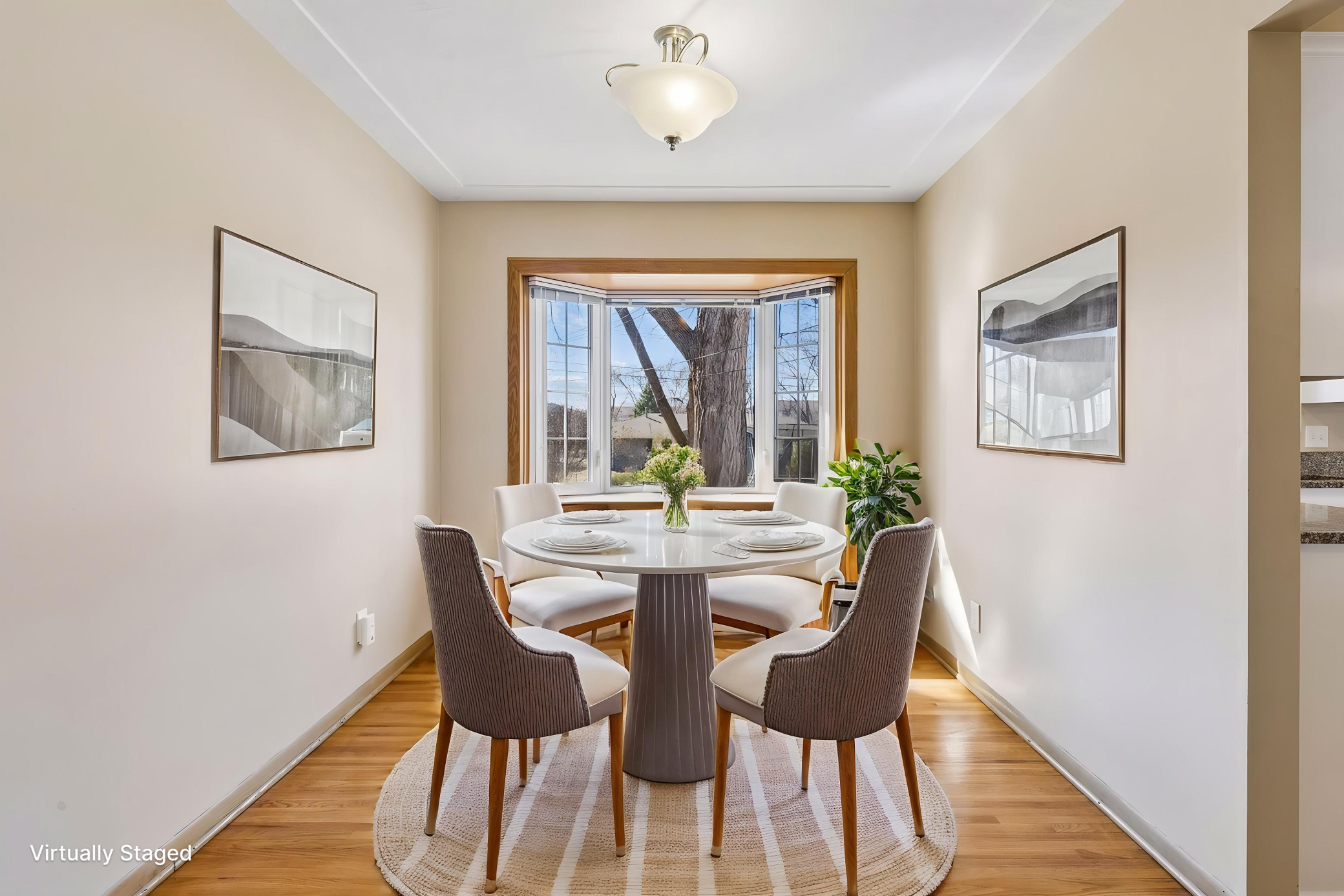 Virtually staged dining room.