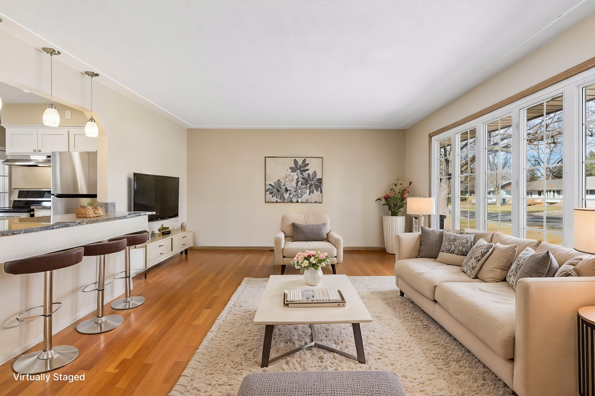 Virtually staged living room.