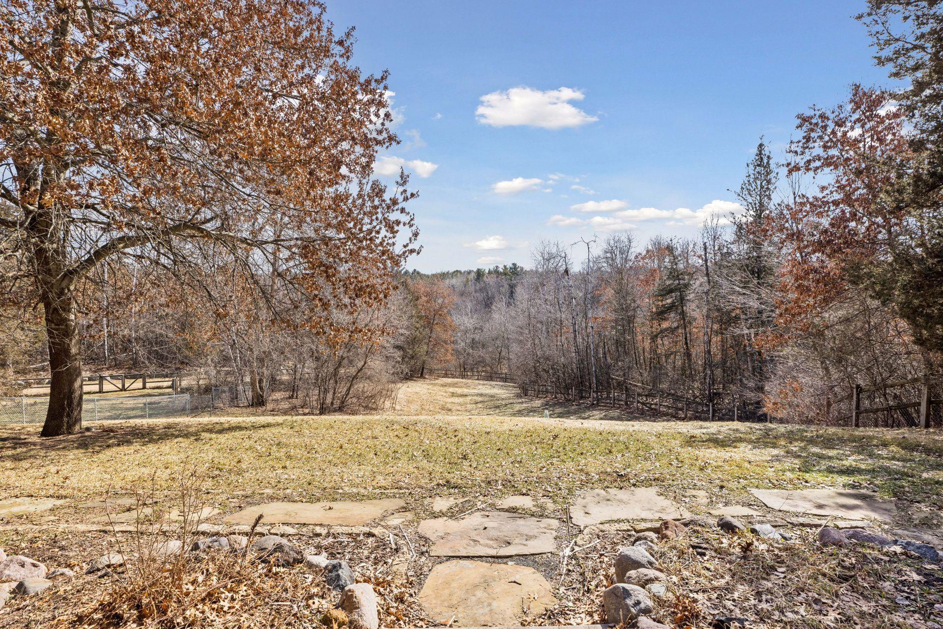 Serene backyard views with open green space and wooded privacy