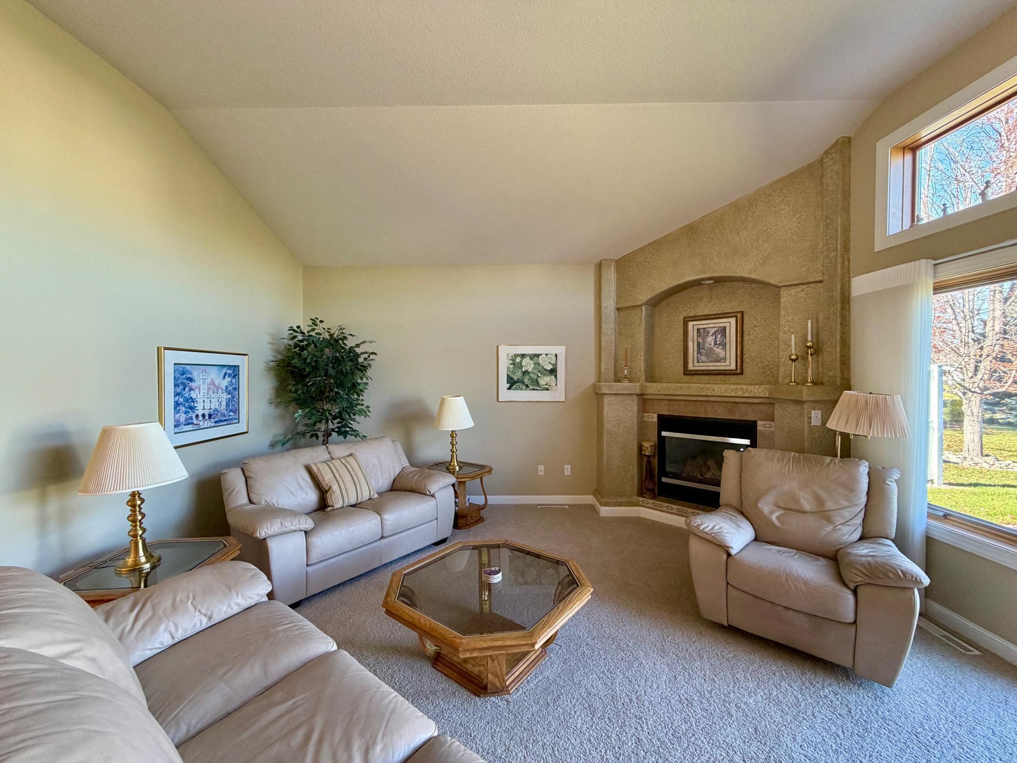 Main floor living area with gas fp