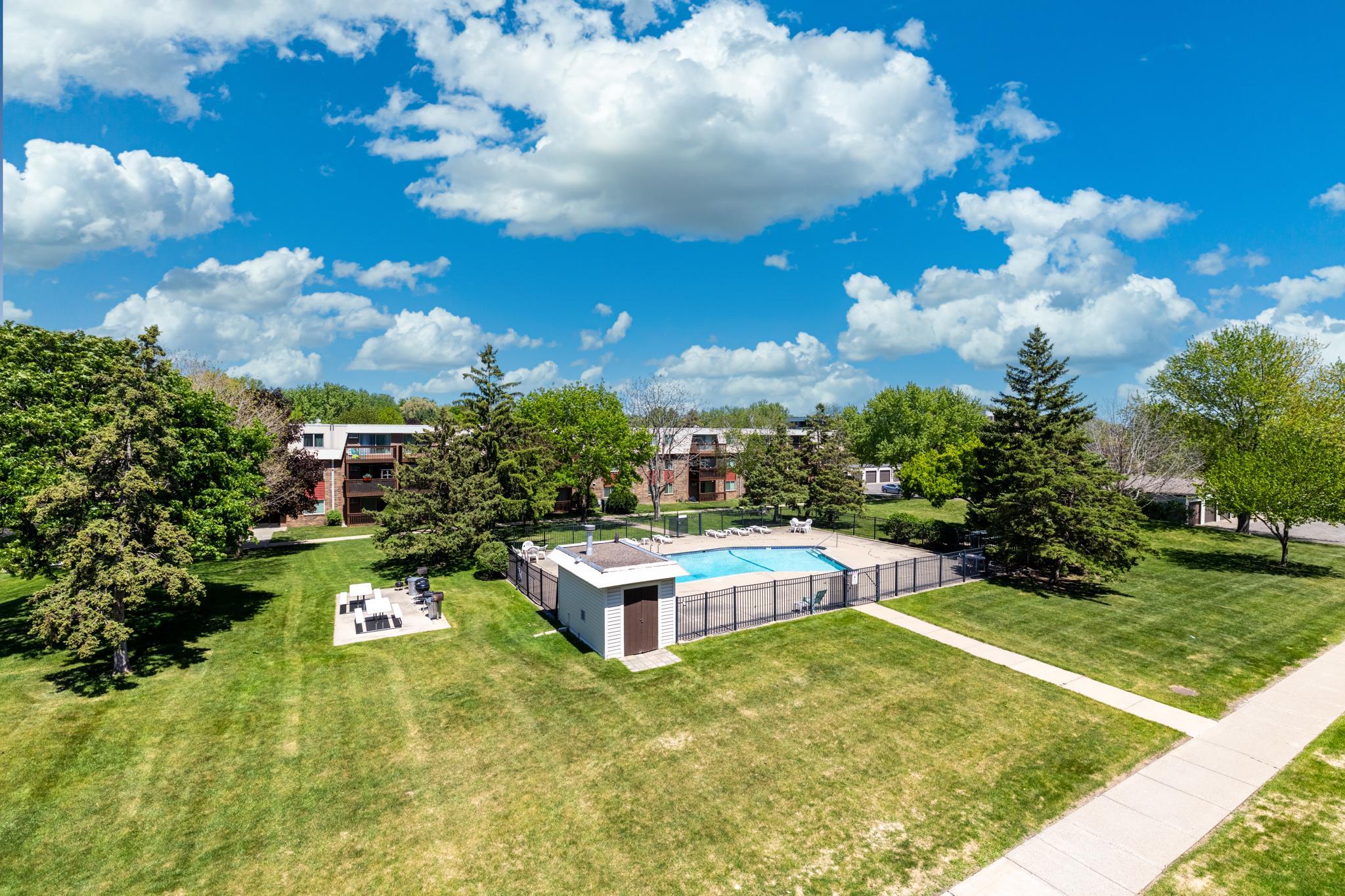 Great view of green space and pool