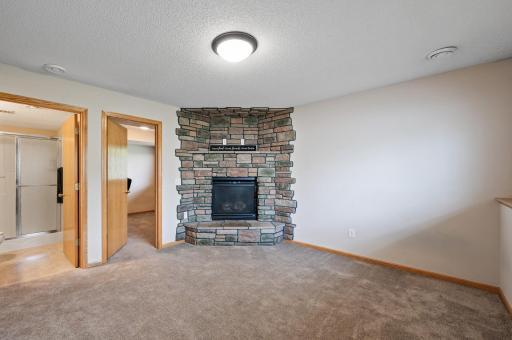 Lower level family room with a gas fireplace for those cold winter days.