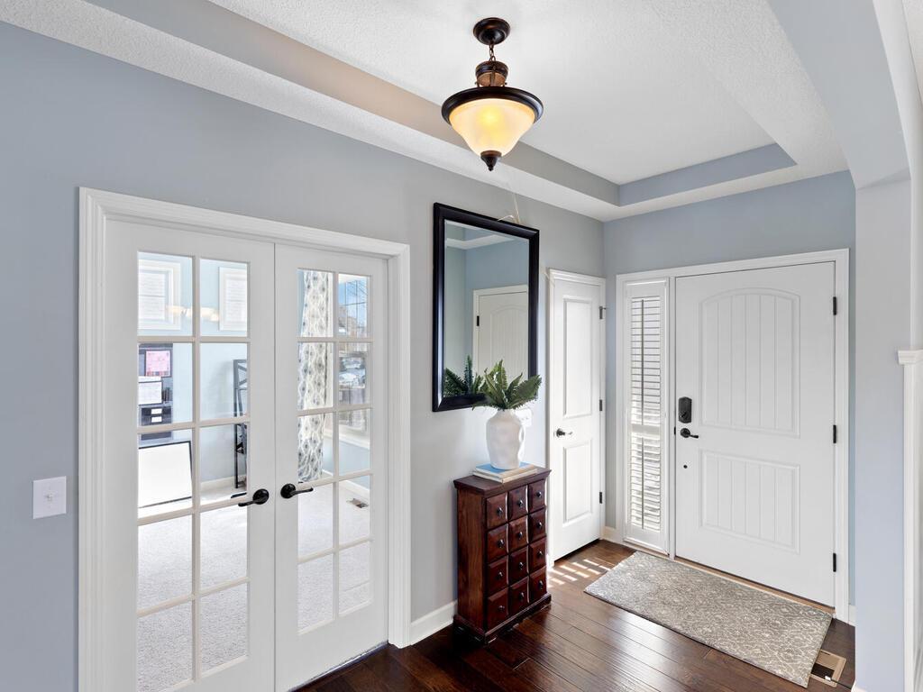 Engineered wood flooring, french doors to main floor office