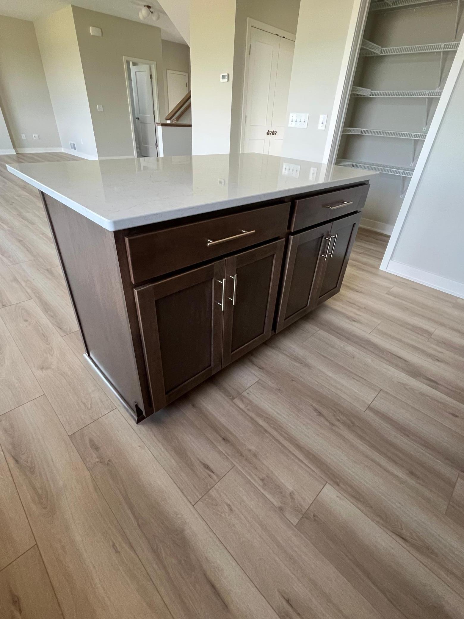 Center island with soft close doors and drawers