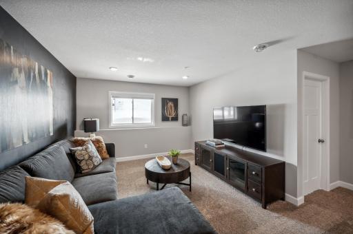 Large lower level rec. room perfect for movie nights or gatherings *Photo of actual home