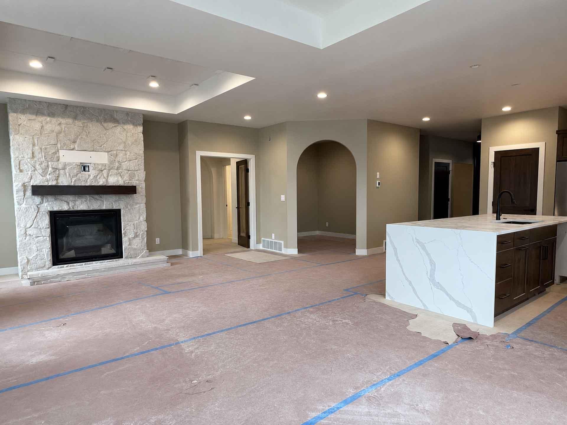 Great room with view of Den
