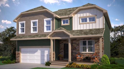 Rendering of the exterior, this home has a 3 car garage.