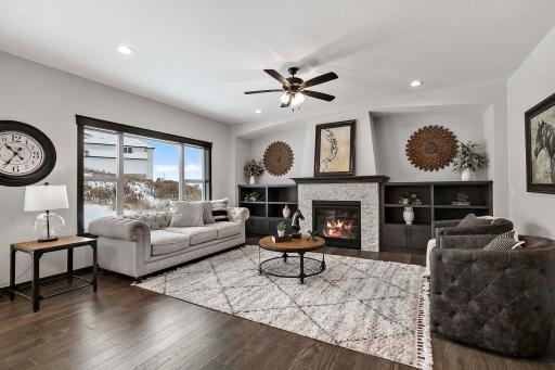 Main floor family room with cozy gas fireplace