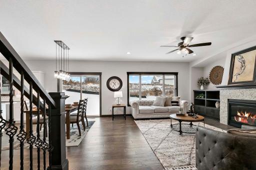 Main floor family room with cozy gas fireplace