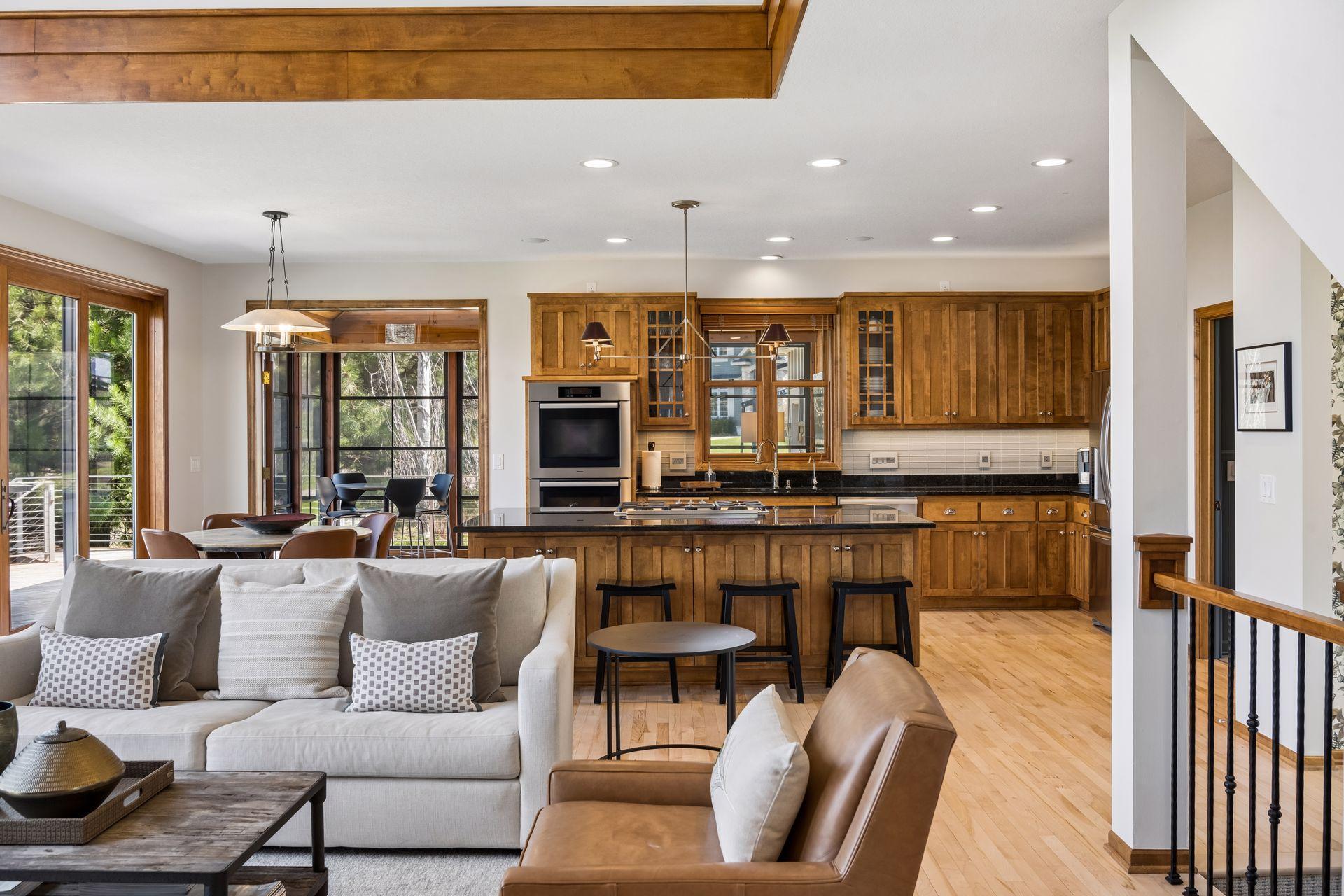 Great room opens to chef's kitchen.