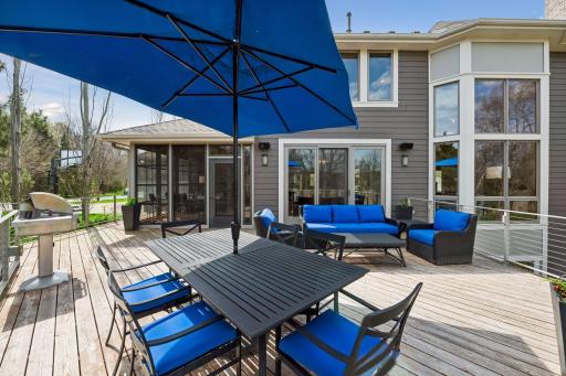 Deck - just off informal dining room. Deck rail lighting and custom stairs. Enjoy the view with minimal obstruction from the metal and wire rails.