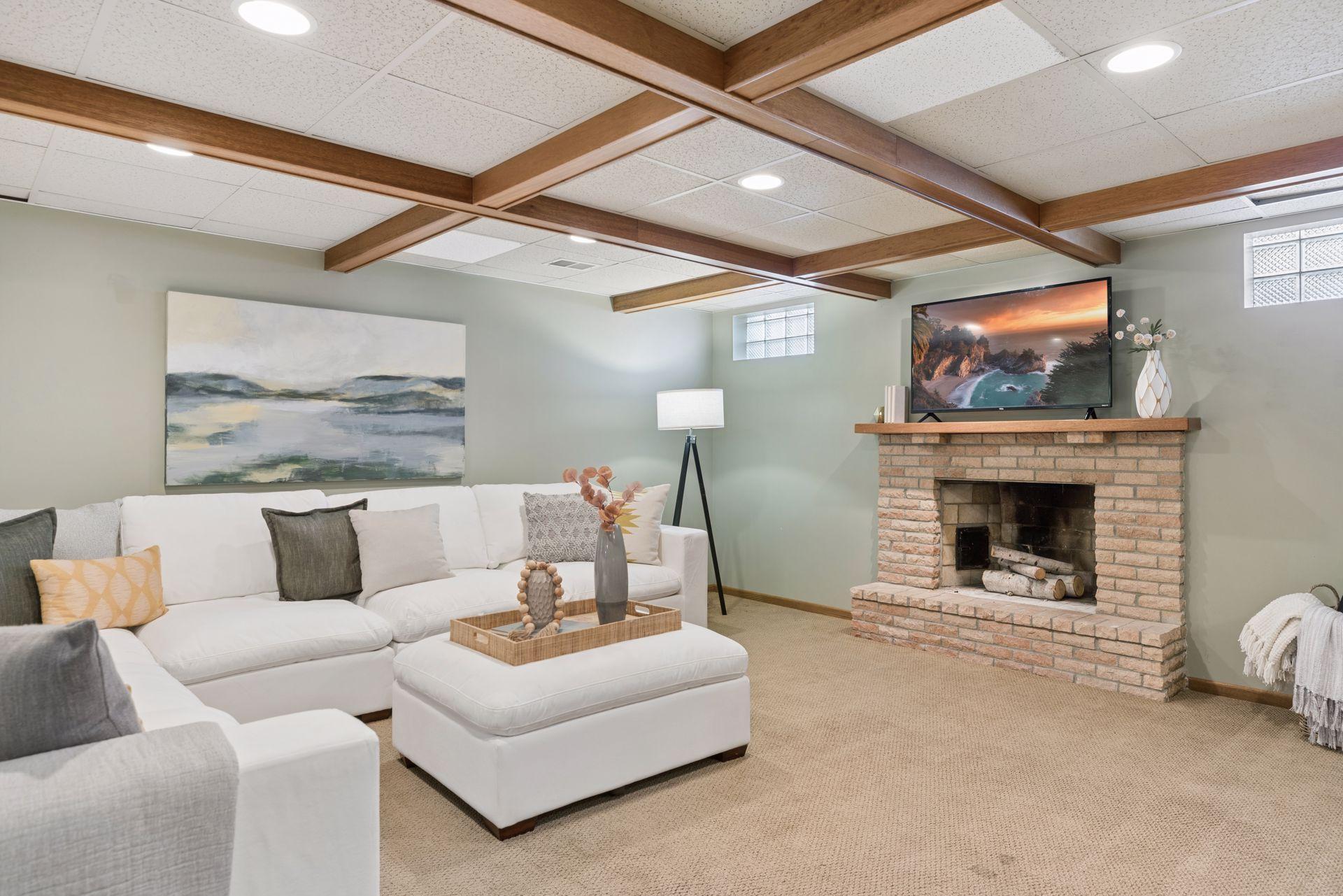 The media room has a wood-burning fireplace. Perfect for those cold winter nights.