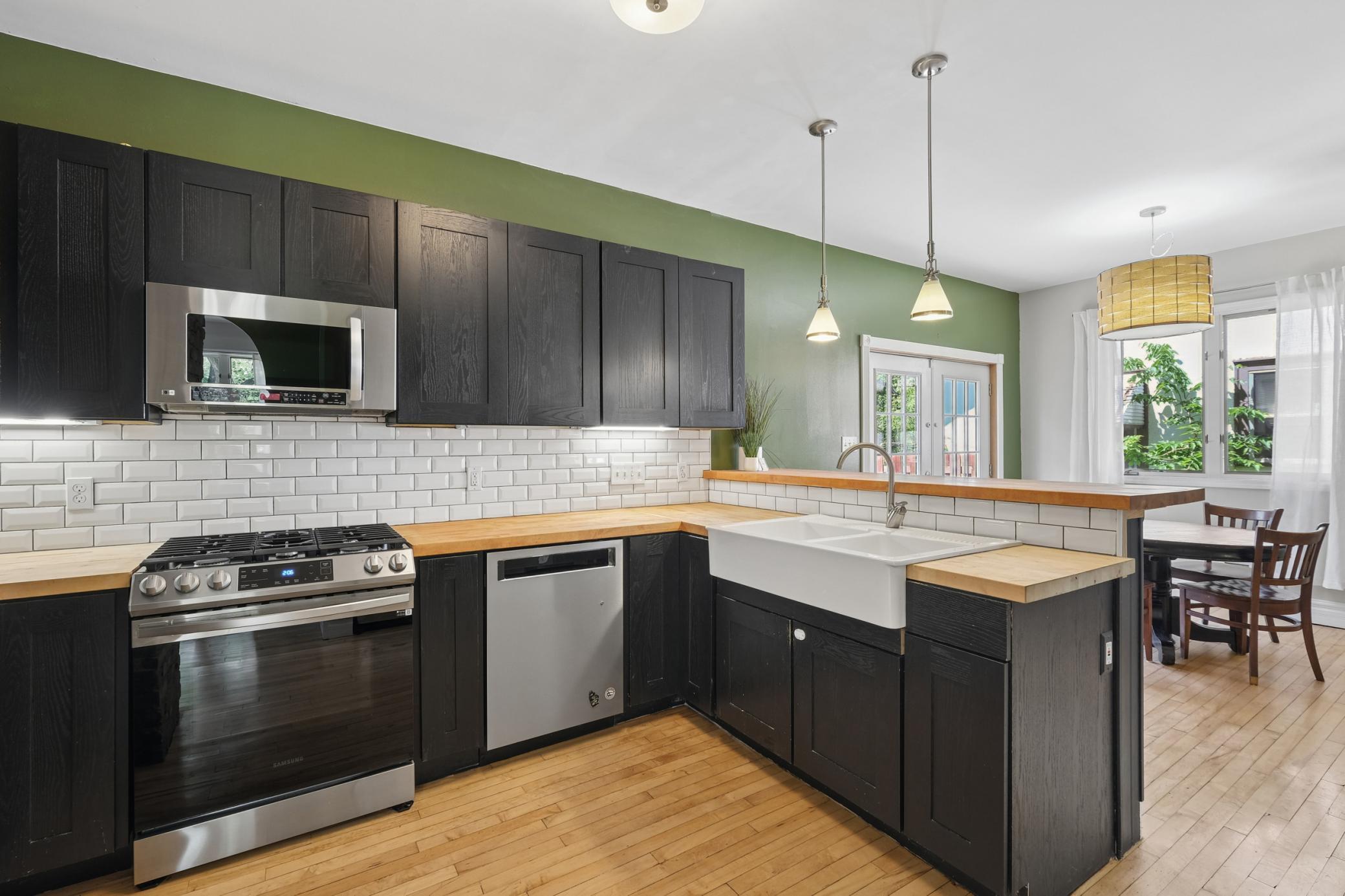 Butcher Block countertops and farmhouse sink