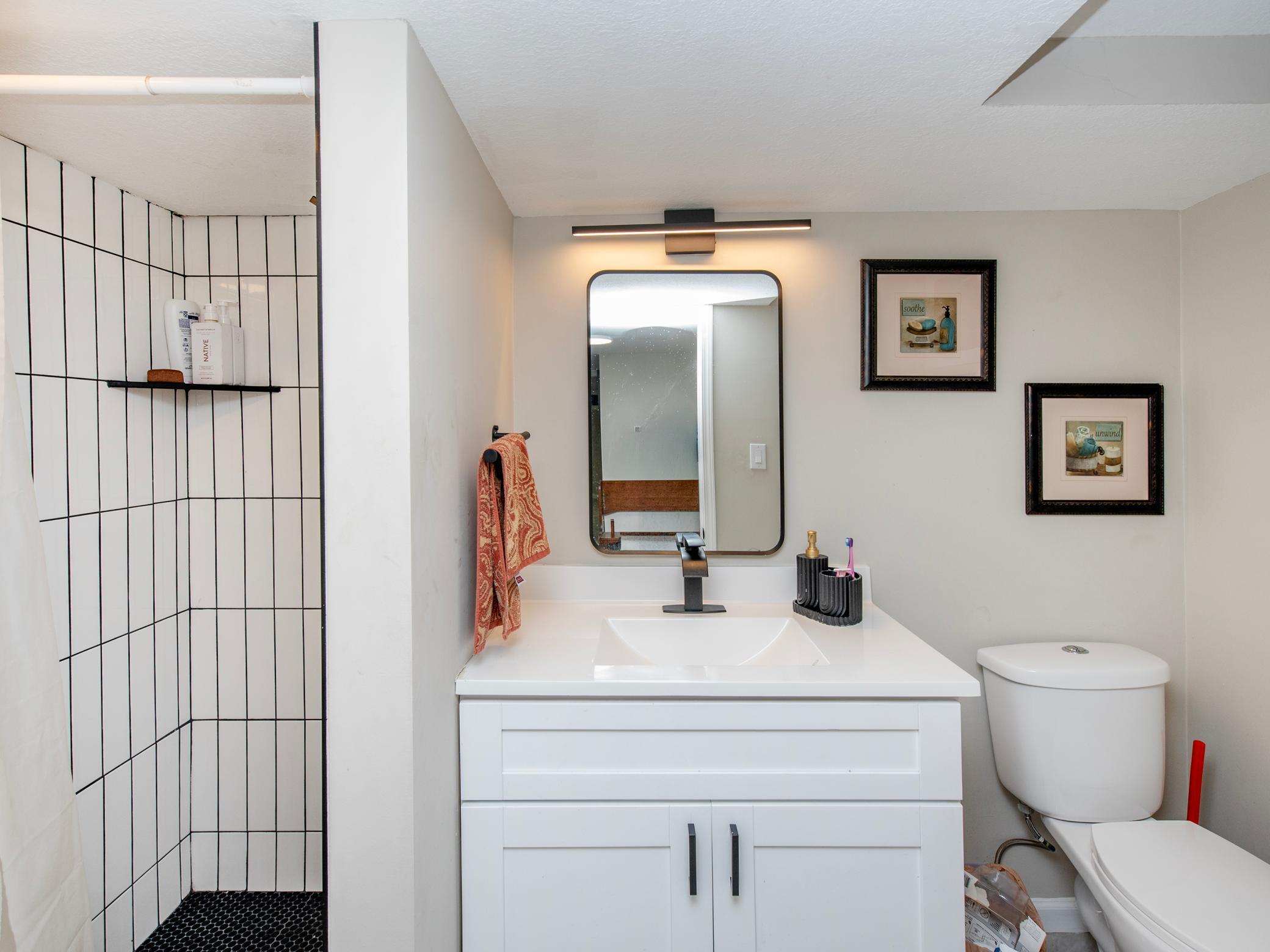 Lower level 3/4 updated bathroom.