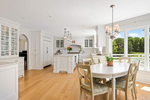 The eat in area is well connected to the kitchen, but comfortably seats six, overlooking the wooded grounds.