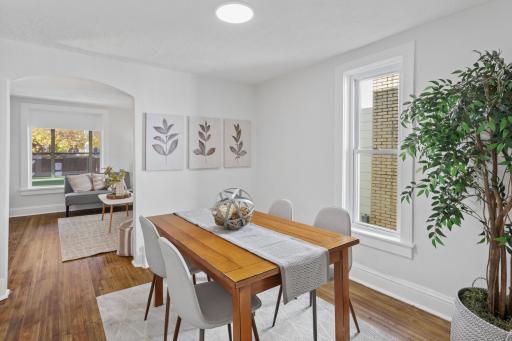 Main level: dining room with refinished hardwood floors and all new paint