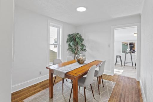 Main level: dining room with refinished hardwood floors and all new paint
