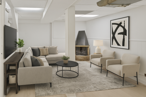 Lower level: family room (virtually staged)