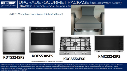 Appliance package with Dark Grey cabinet matching wood hood.