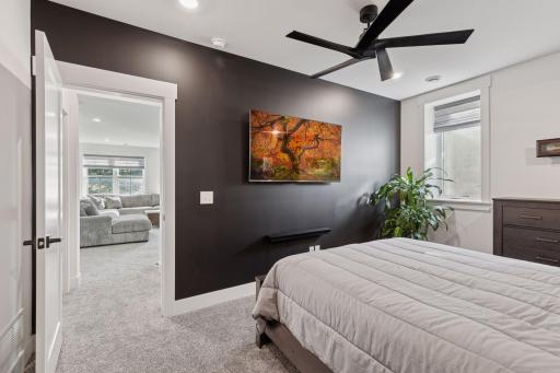 Lower level bedroom with walk-In closet is the perfect escape just steps from entertainment spaces!