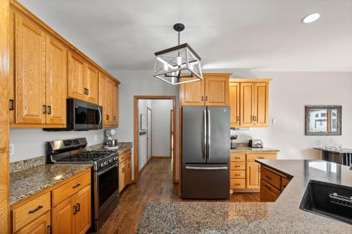 Plenty of cupboards for storage and a coffee bar area will be appreciated by any chef.
