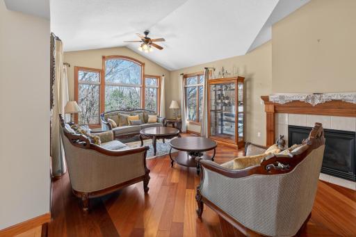 Large windows overlooking the back yard.