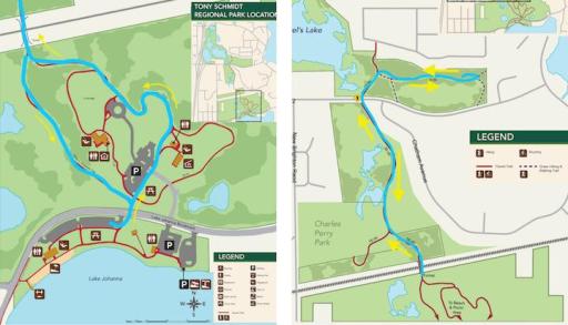 Tony Schmidt maps of the walking, biking, and snowshoeing trails.
