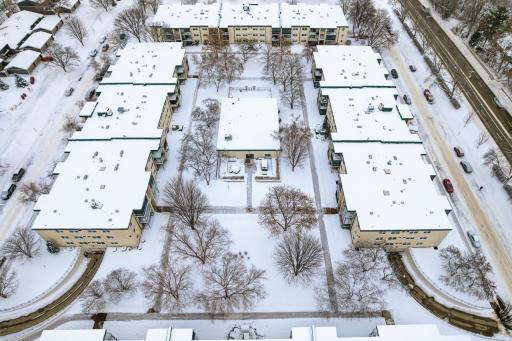 Drone Shot showing Community Room in the middle of the Picture
