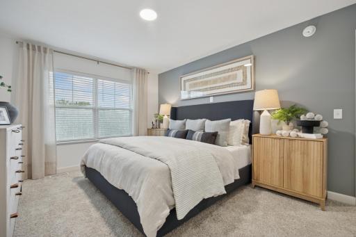 (Photo is of a model home, finishes will vary) Featuring the largest bedroom in the home, the owner’s suite is a tranquil escape after a long day. It comes complete with an adjoining bathroom and a large walk-in closet.