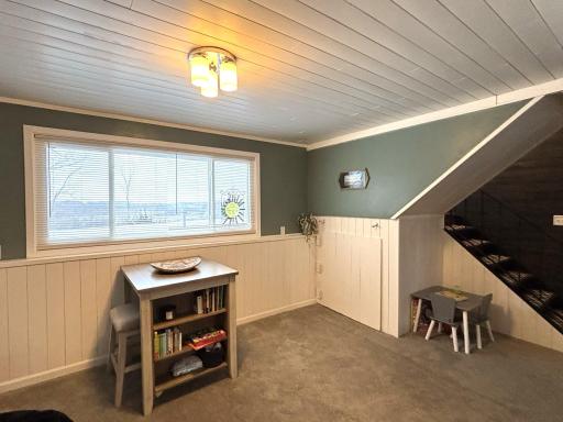 Daylight windows show the view from the family room