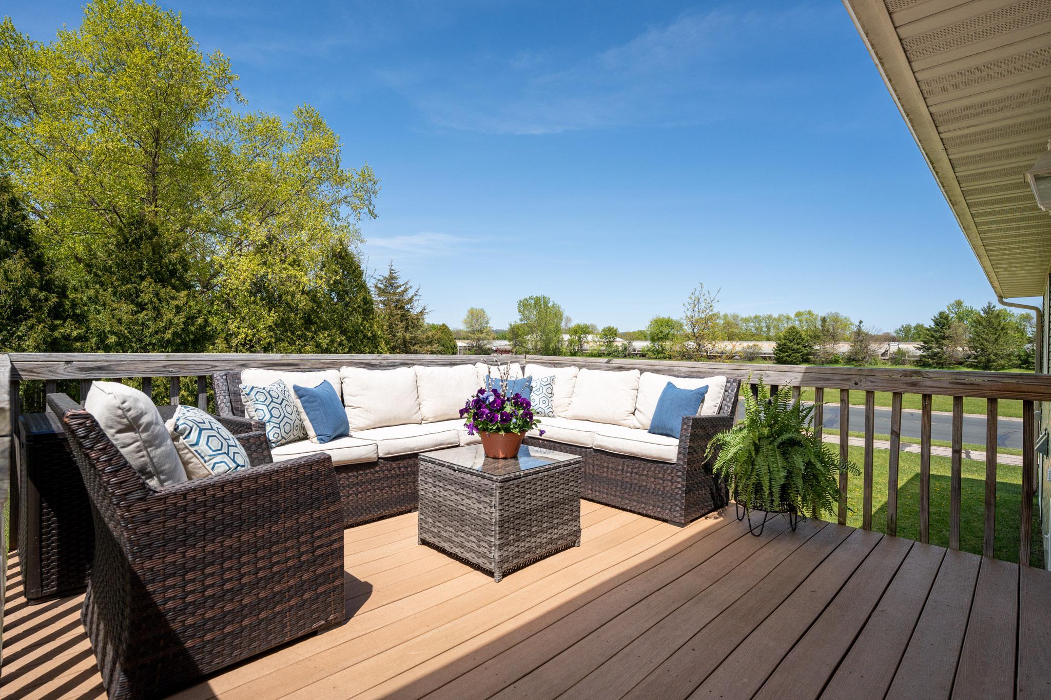 Large deck for relaxing and entertaining right off of the dining room.