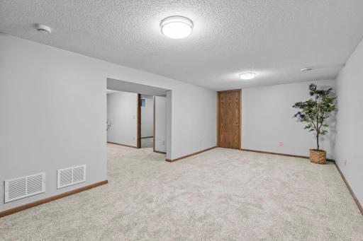 Finished basement with new carpet, neutral paint and great spaces.