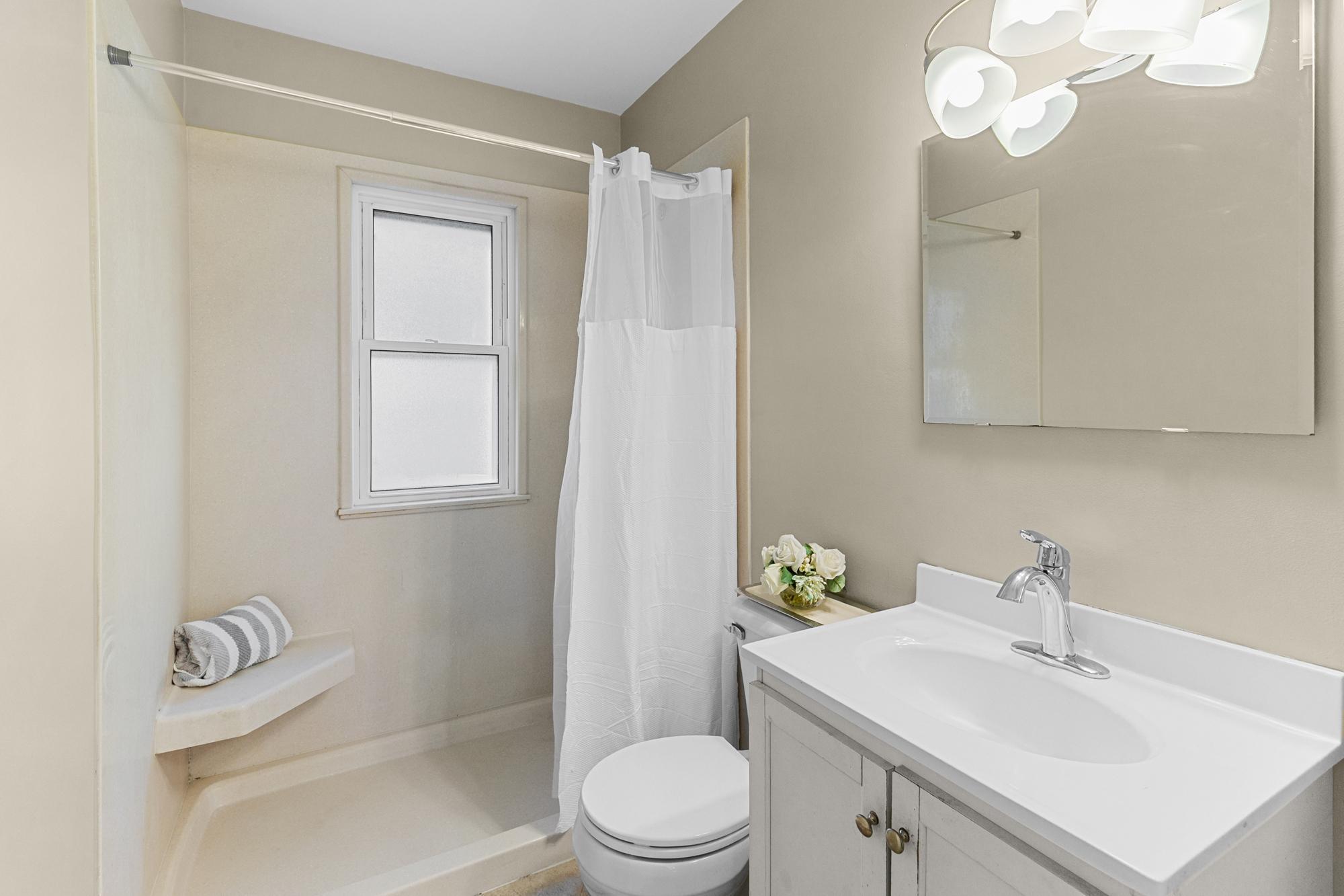 The bathroom was completely remodeled from the studs 2013.