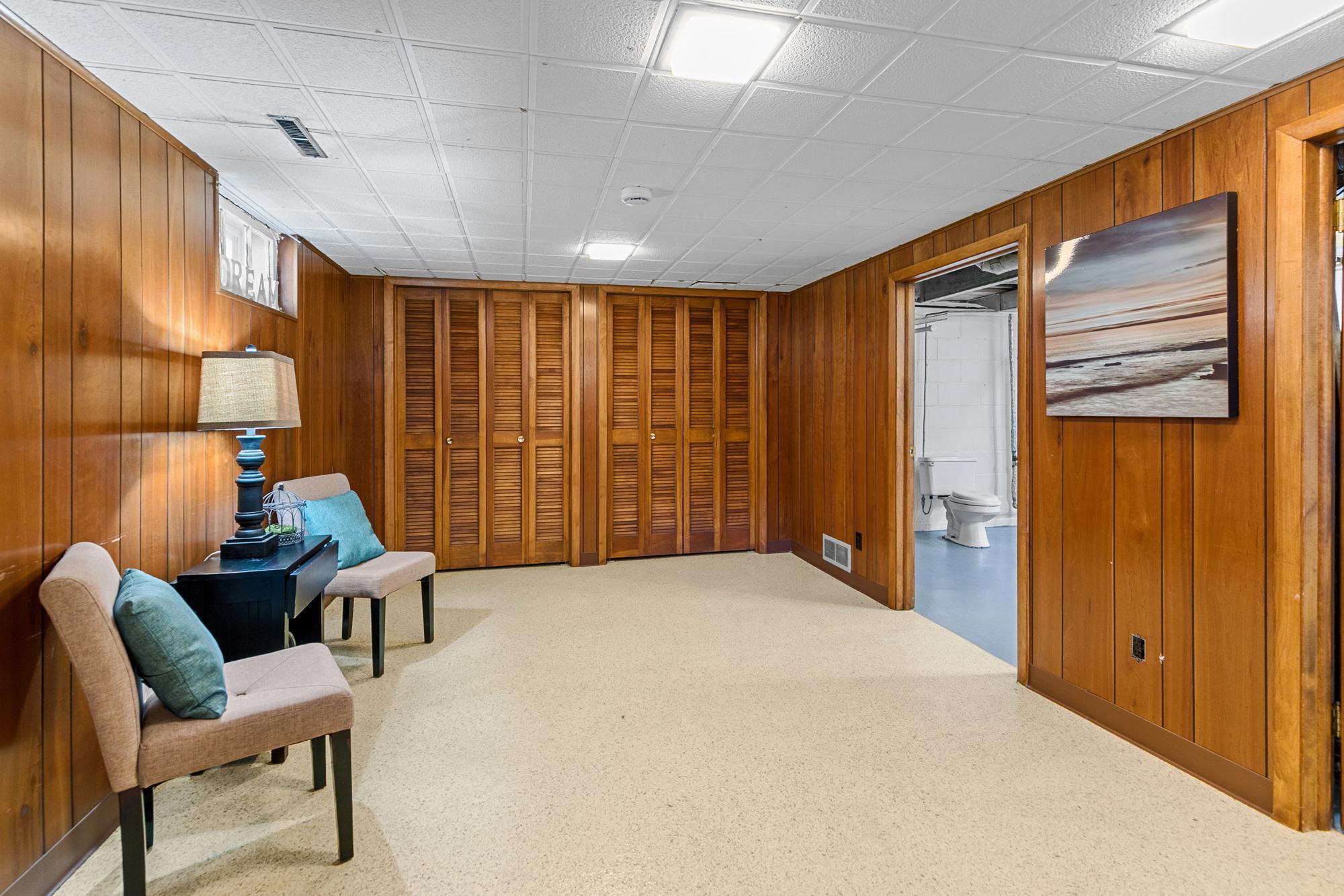 The lower level family room with more closet space.