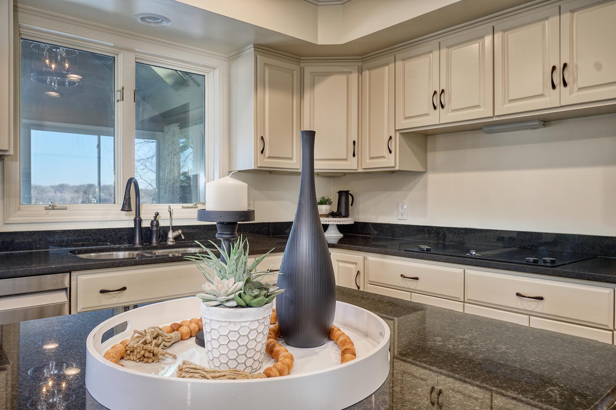 Kitchen overlooks the Three Season Porch