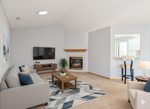 Family room with gas fireplace (virtual staging)
