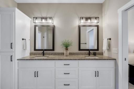 Double sinks in primary bathroom and built in storage