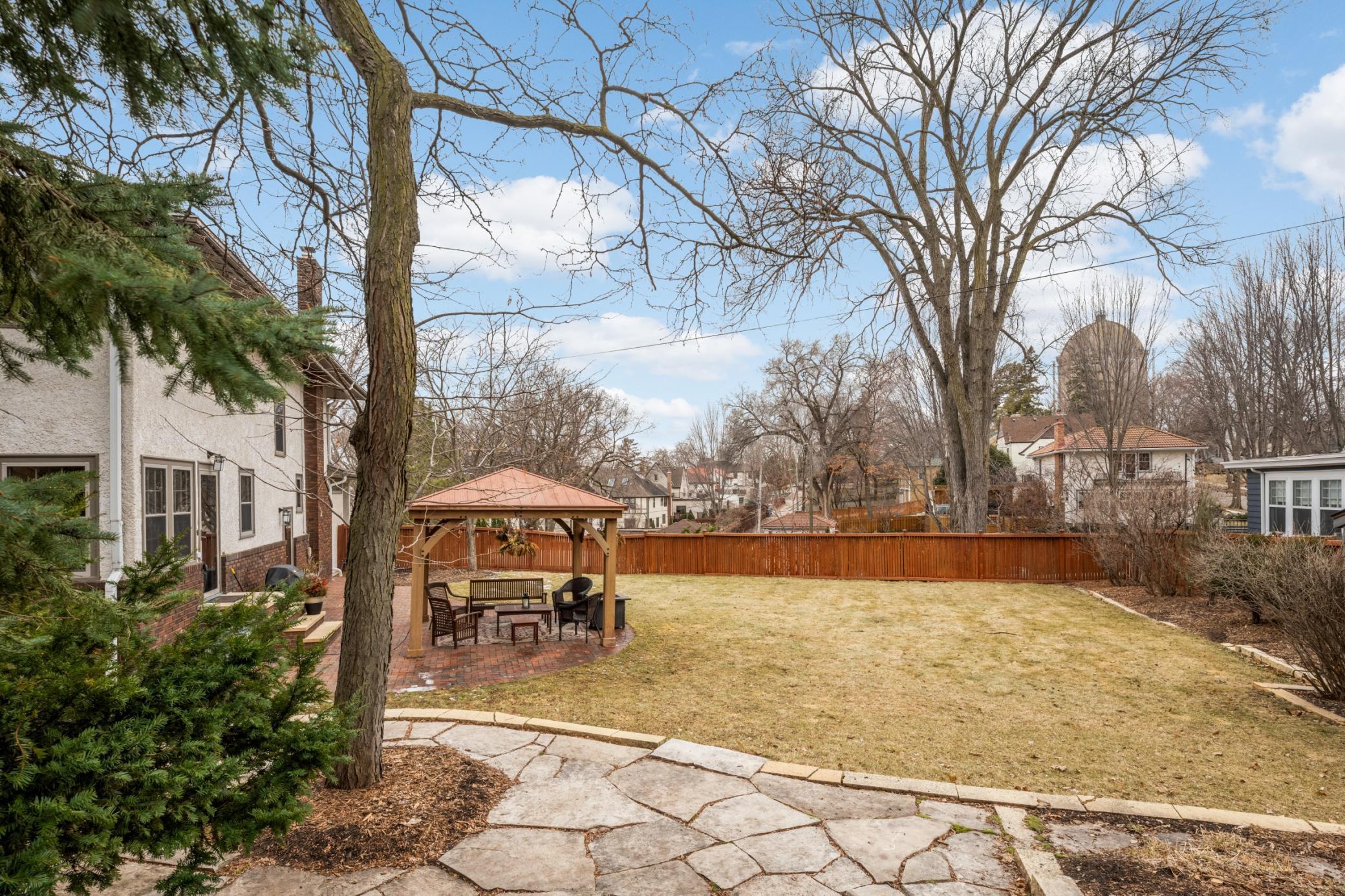 Stone pavers surround the landscape
