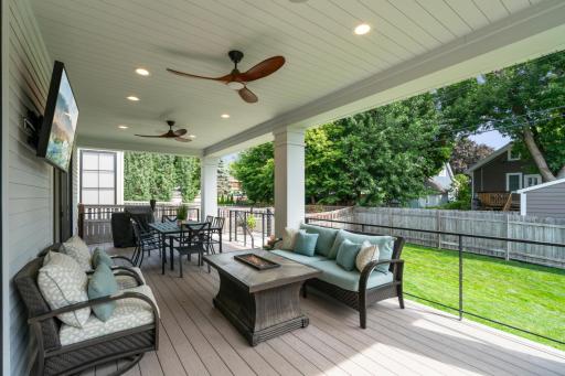 Covered back deck overlooking the fenced yard.