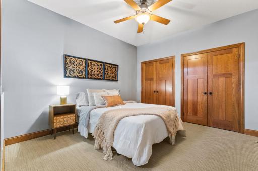 2nd bedroom in LL with double closets including closet orgranizers